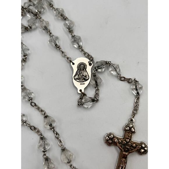Vintage Catholic Glass Cut Crystal Rosary Virgin Mary Two Tone Crucifix Italy - Picture 3 of 7